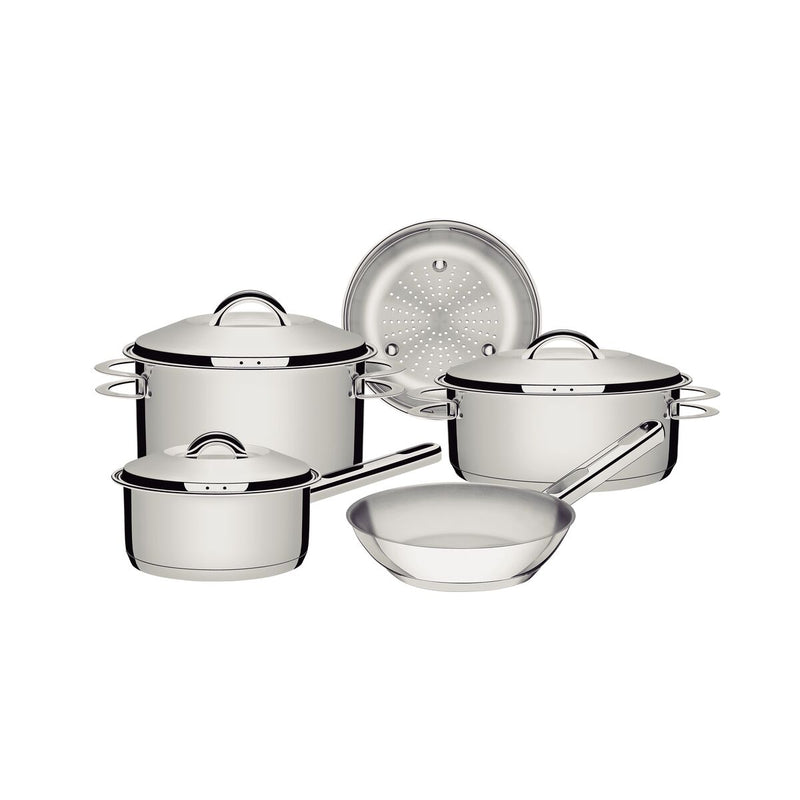 Jogo de Panelas Sollar em Aço Inox com Fundo Triplo e Tampas de Inox 5 Peças